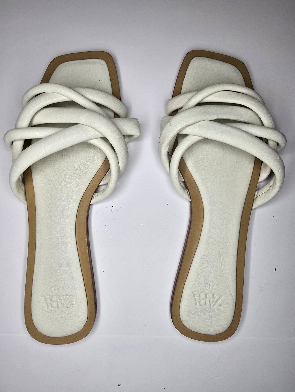 ZARA Strappy Square Toe Slide Sandals Women’s Size 40 White